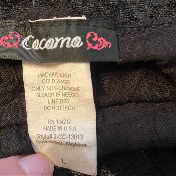 Cacama Black Camisole Tank Lace Crinkled Wrinkled Shirt Top Large Shell - Picture 5 of 8